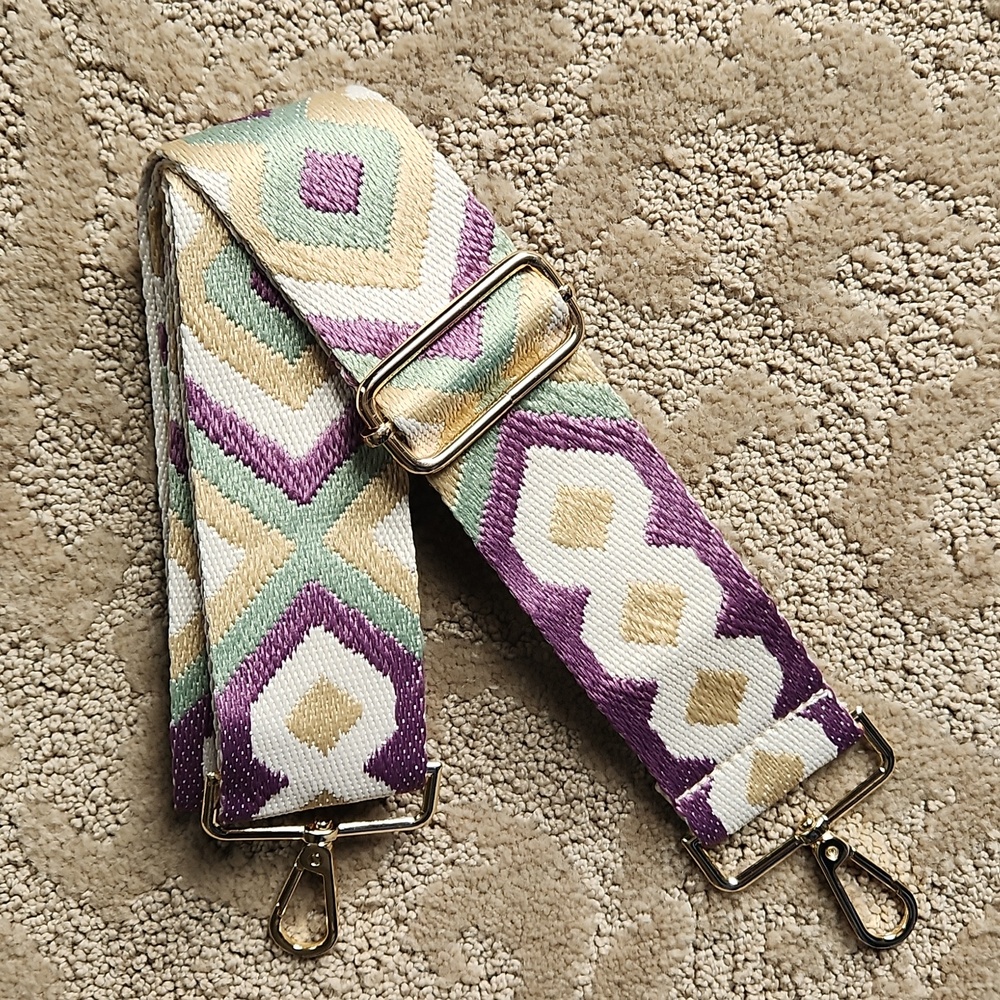 Adjustable Crossbody Bag Strap Purple, Tan Geometric Style for Guitar or Handbag